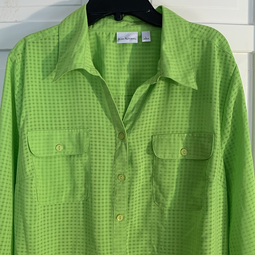 Kim Rogers Large Lime Green 3/4 Sleeve Button-up Shirt EUC - Picture 2 of 7